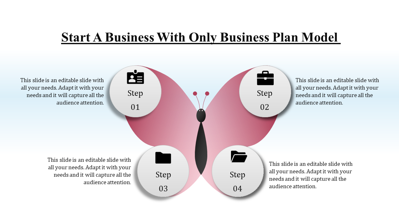 Editable Business Plan Model PPT and Google slides With Butterfly Image